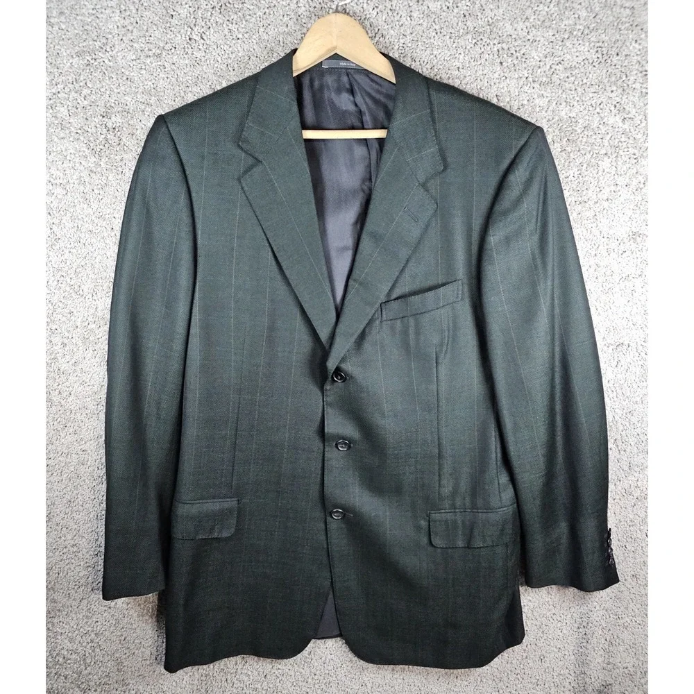 Ermenegildo Zegna 44L Green Windowpane Super 100s Worsted Wool Blazer Sport Coat
